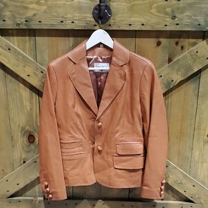 Pamela McCoy Tan Leather Jacket with Knot Buttons